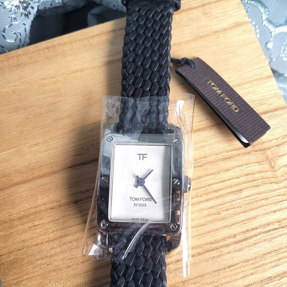 Tom Ford No.003 Watch White Face Black Braided Leather Stainless Steel Shinola